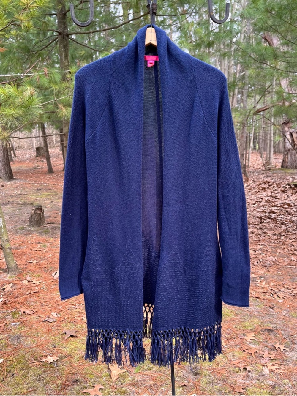 2019 Lilly Pulitzer Knit Fringe Navy Cardigan Sweater Size M Boho Spring